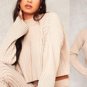 PLT Beige Ribbed Knit Sweater Set